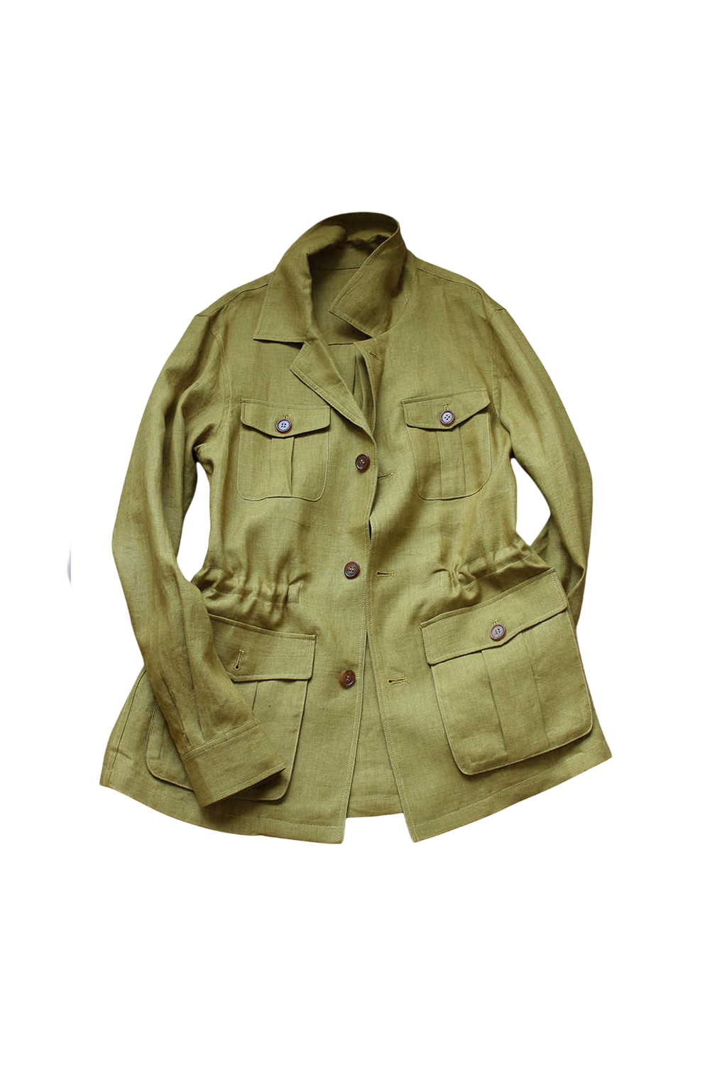 Safari Jacket desestruturado, com ajuste interno 100% linho - Verde oliva