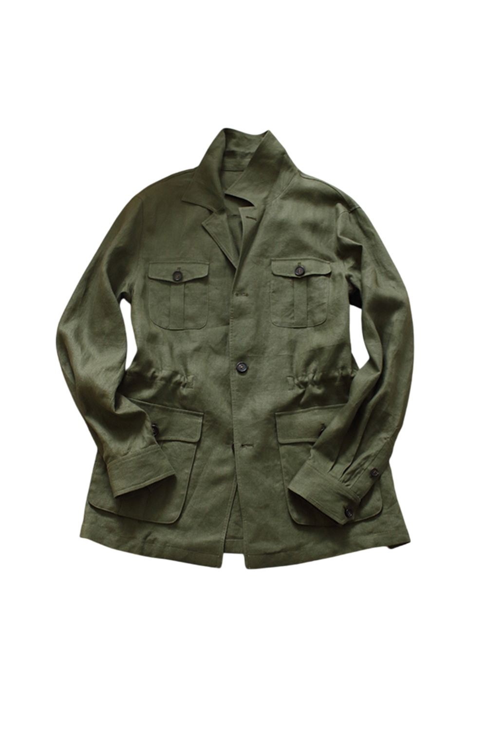 Safari Jacket desestruturado, com ajuste interno 100% linho - Verde militar