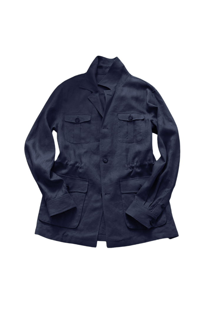 Safari Jacket desestruturado, com ajuste interno 100% linho - Azul marinho