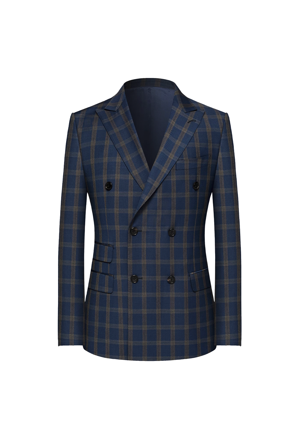 Blazer double breasted 6x2, em lã merino super 130'S, 17.20 micron, com lapela peak - Tartan Azul multitons