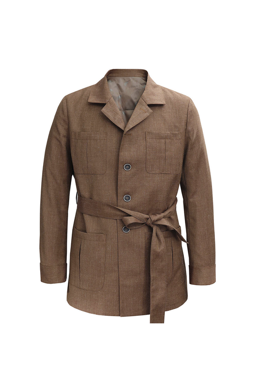 Safari Jacket, com faixa externa em lã com linho - Tabaco claro