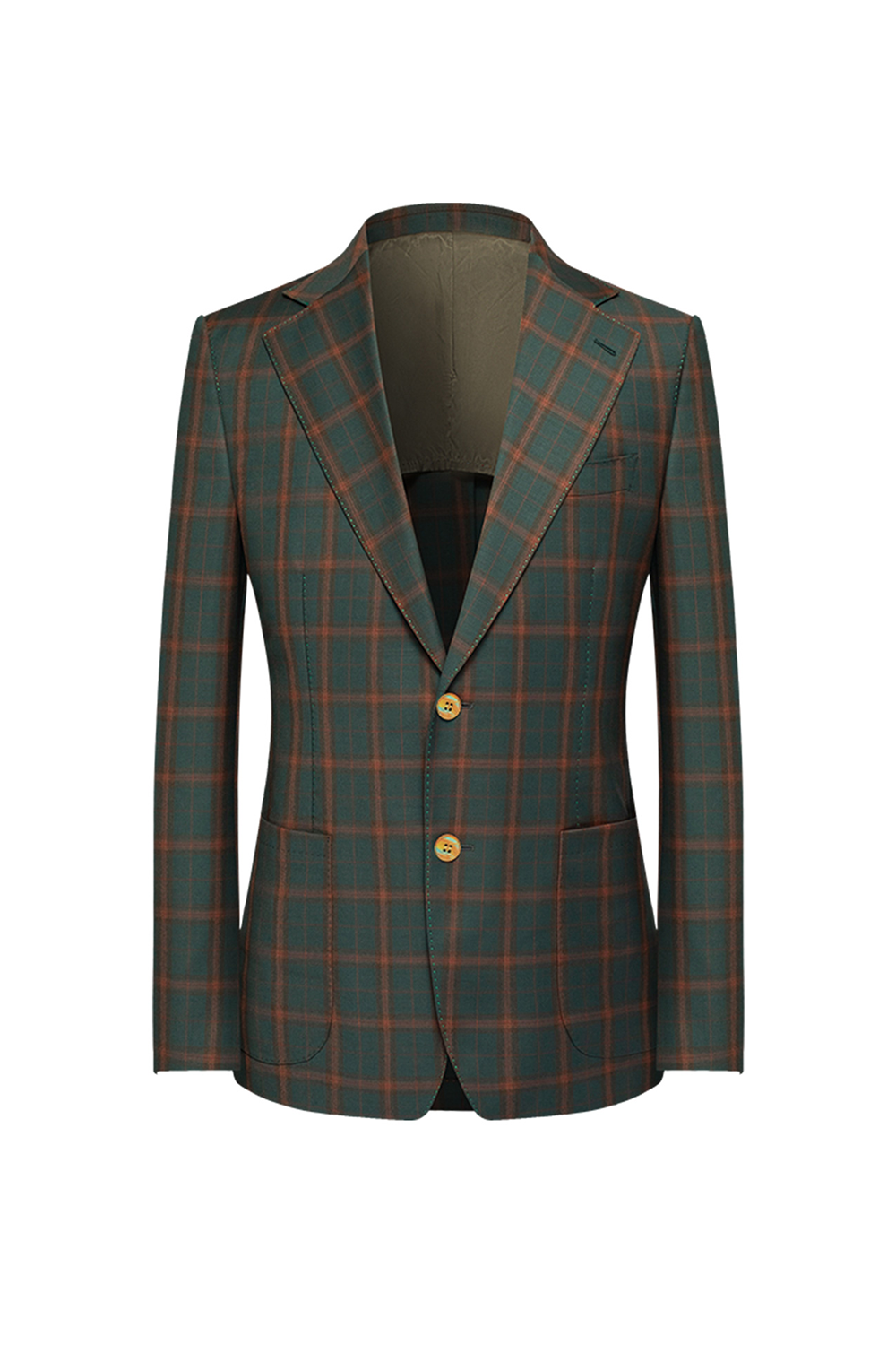 Blazer desestruturado single breasted, em lã tropical, com lapela notched - Tartan verde