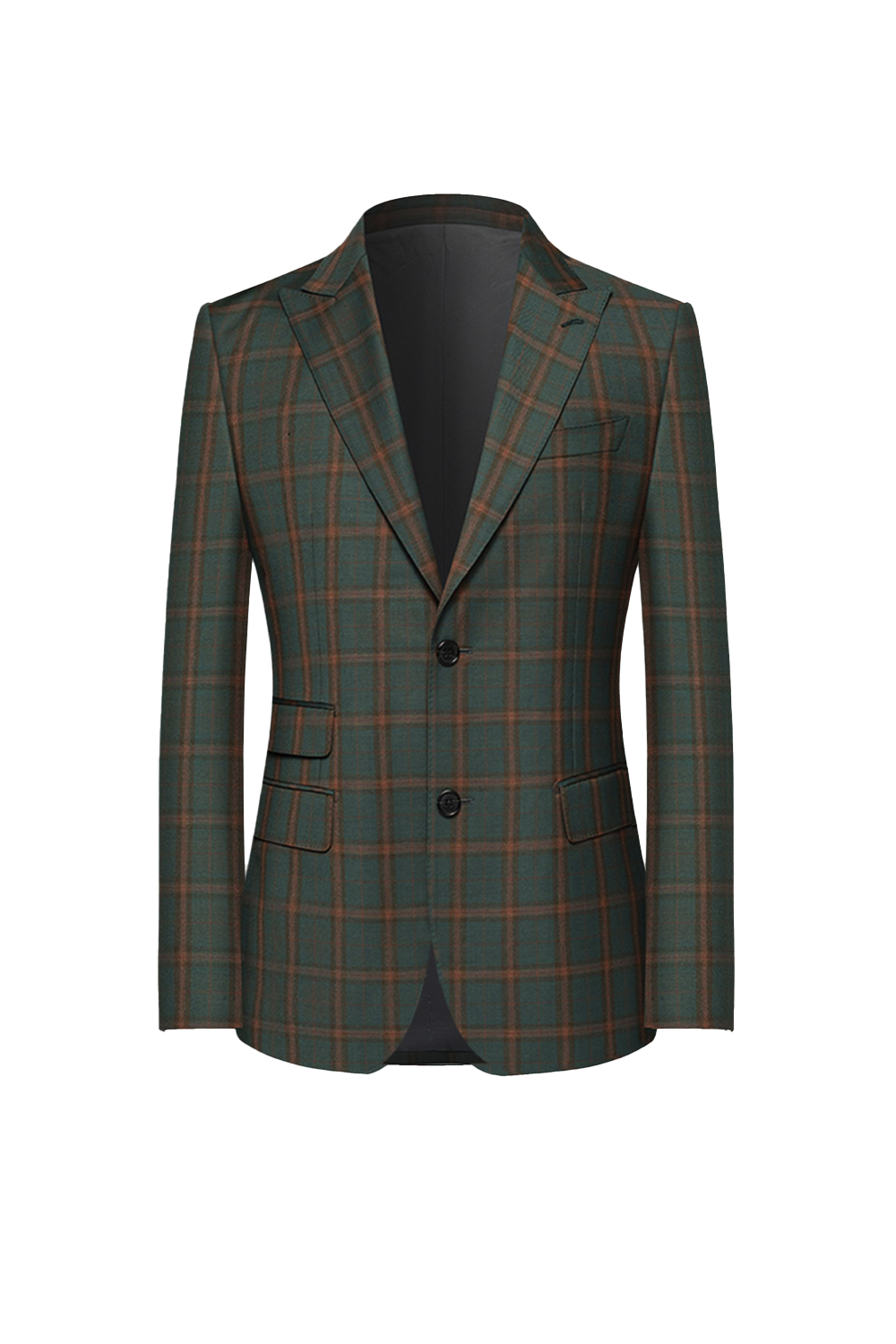 Blazer single breasted, em lã merino super 130'S, 17.20 micron, com lapela peak - Tartan verde
