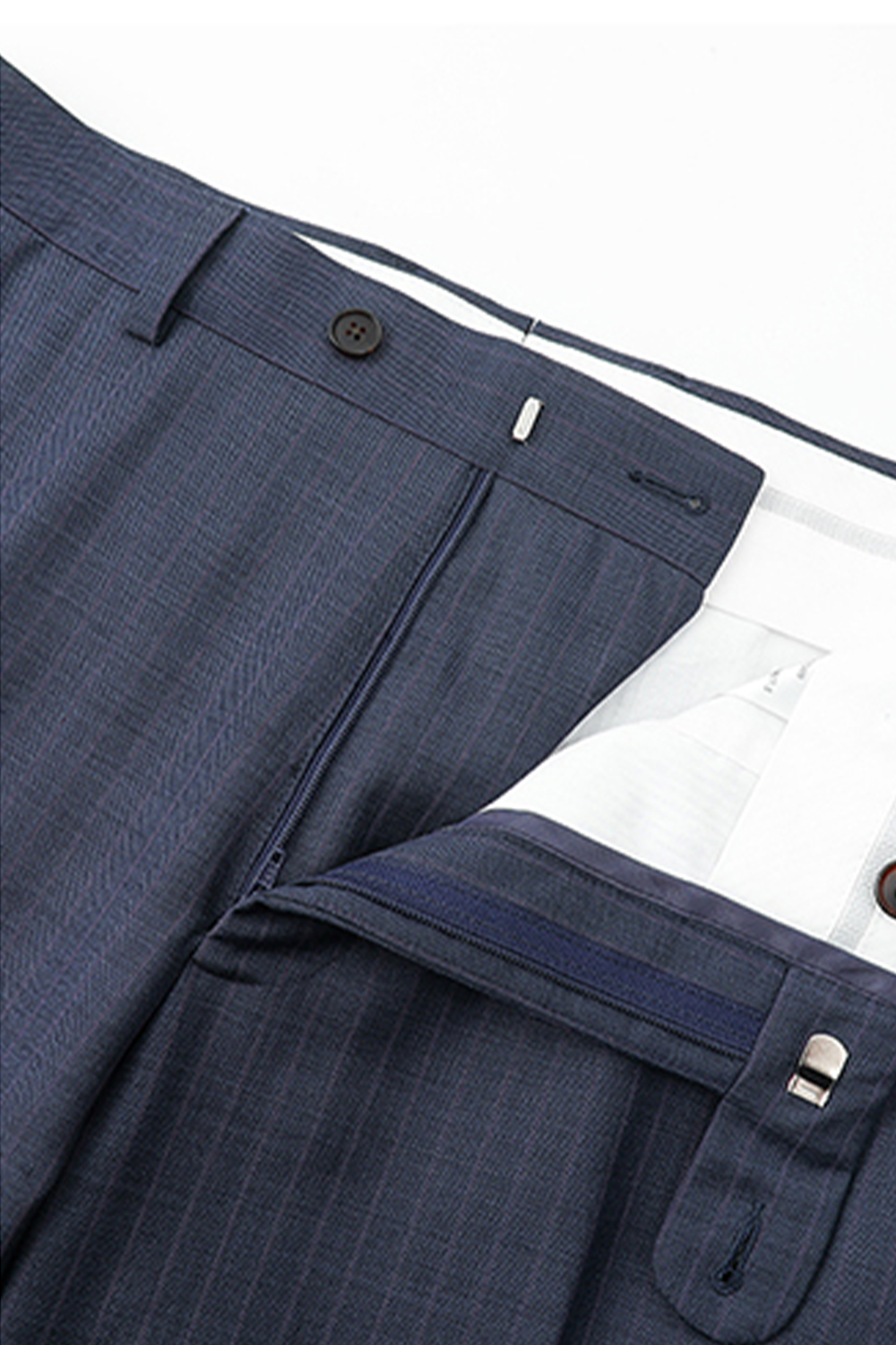 Costume single breasted half canvas, com lapela notched, 100% lã super 120'S com 17.75 µ - Azul riscado