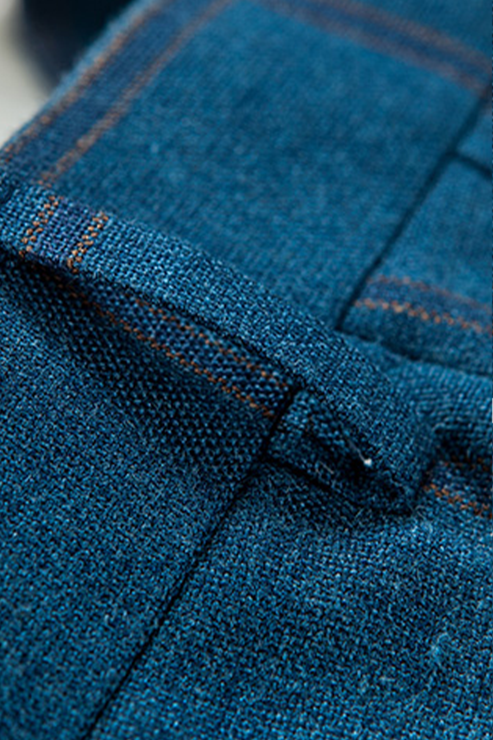 Lanifício Vitale Barberis Canonico - Costume double breasted 6x2, half canvas em lã, linho e seda, com lapela peak - Azul padronagem laranja