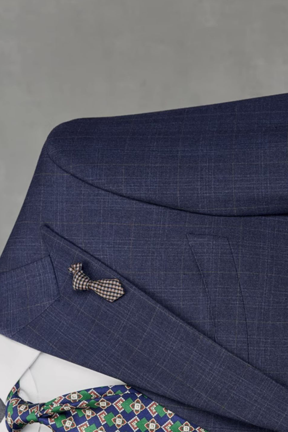 Costume single breasted em poliviscose, com lapela peak- Windowpane azul