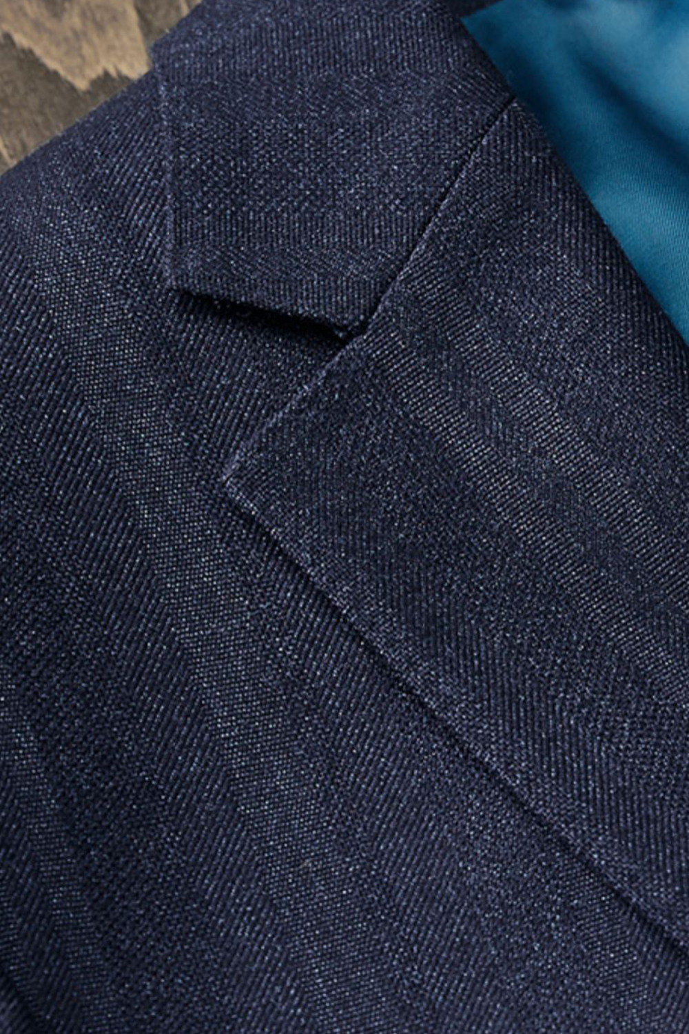 Costume single breasted em poliviscose, com lapela notched- Azul riscado