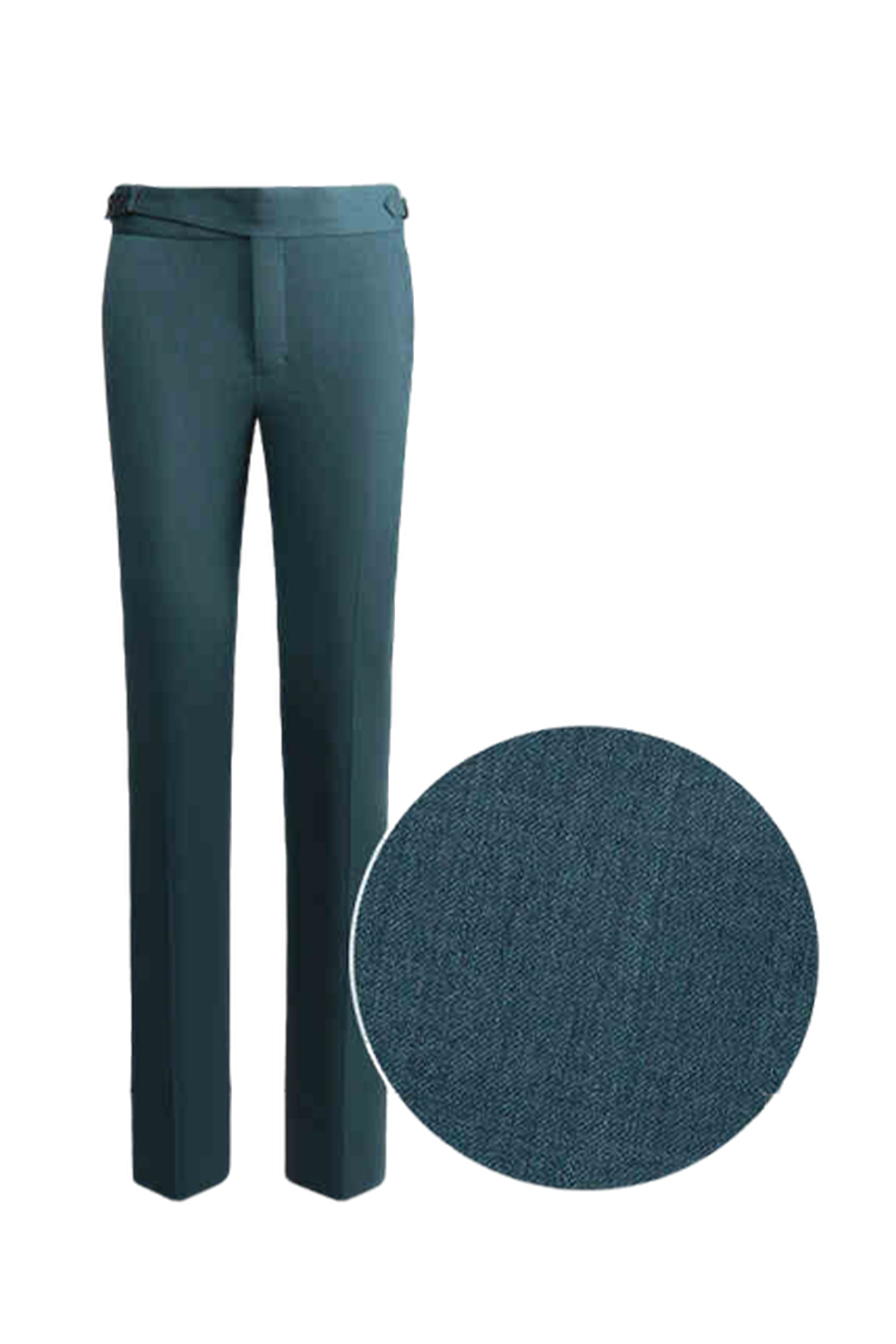 Lanifício REDA 1865 - Calça de cintura alta, em lã 110's 18.25 micron, com faixa frontal e ajustador lateral - Azul petróleo