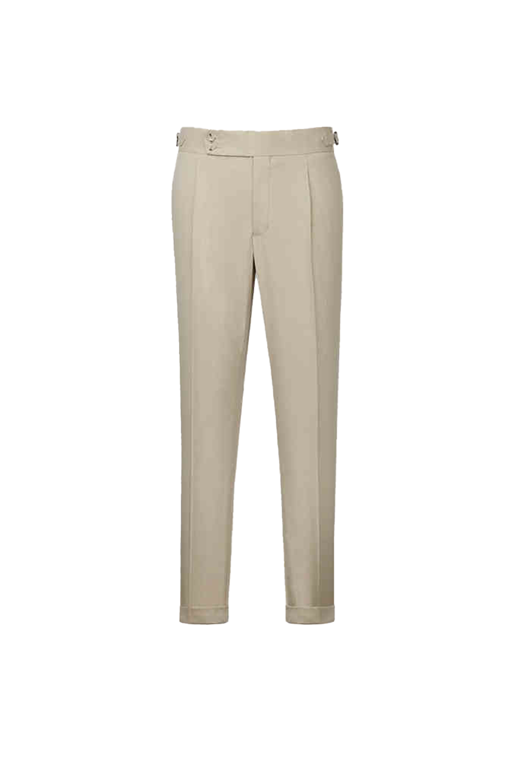 Calça em modelagem italiana, cintura alta, com ajustadores laterais - Khaki Areia ANS