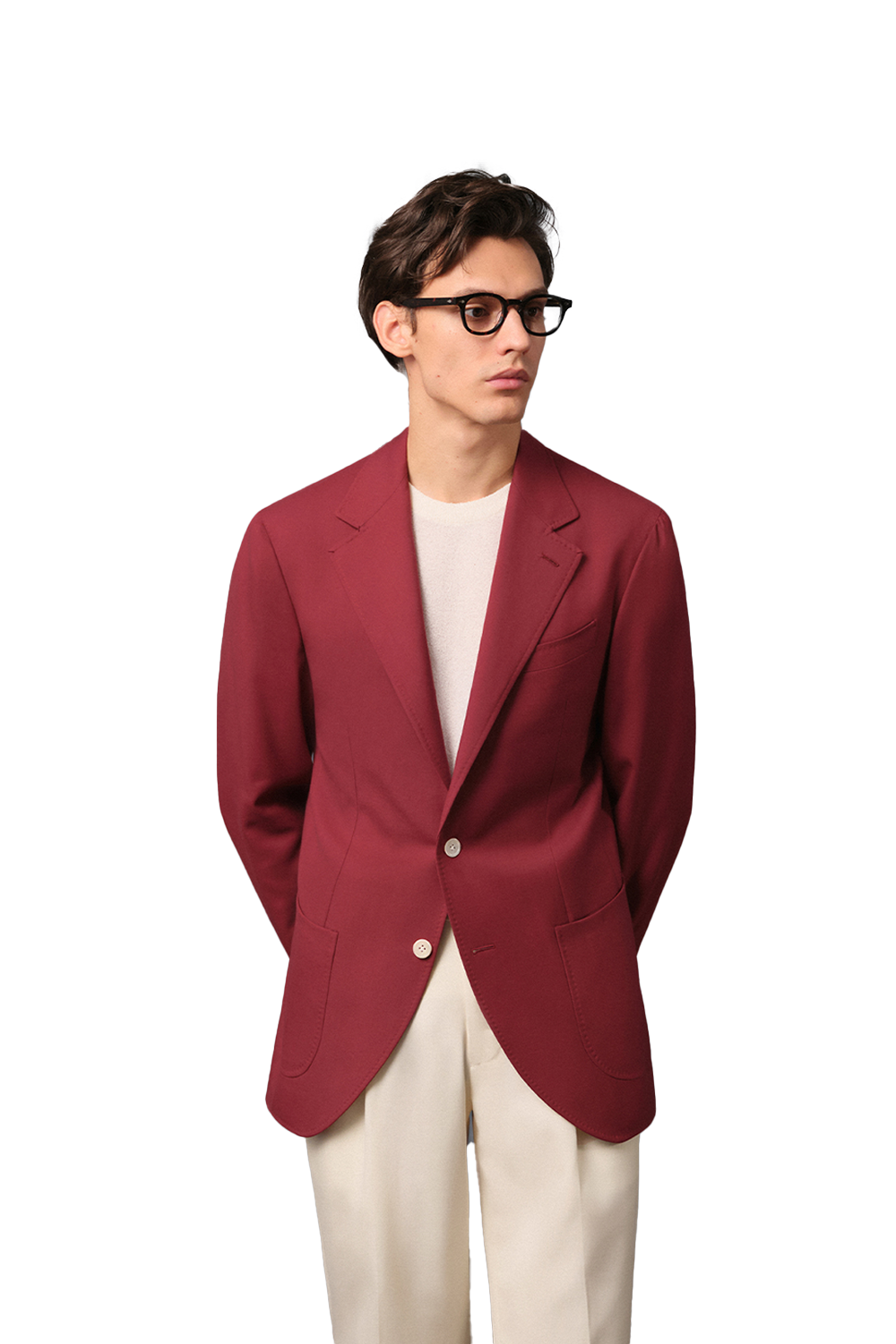 Blazer single breasted com lapela notched, 100% lã super 120'S com 17.75 µ - Vermelho Bordô