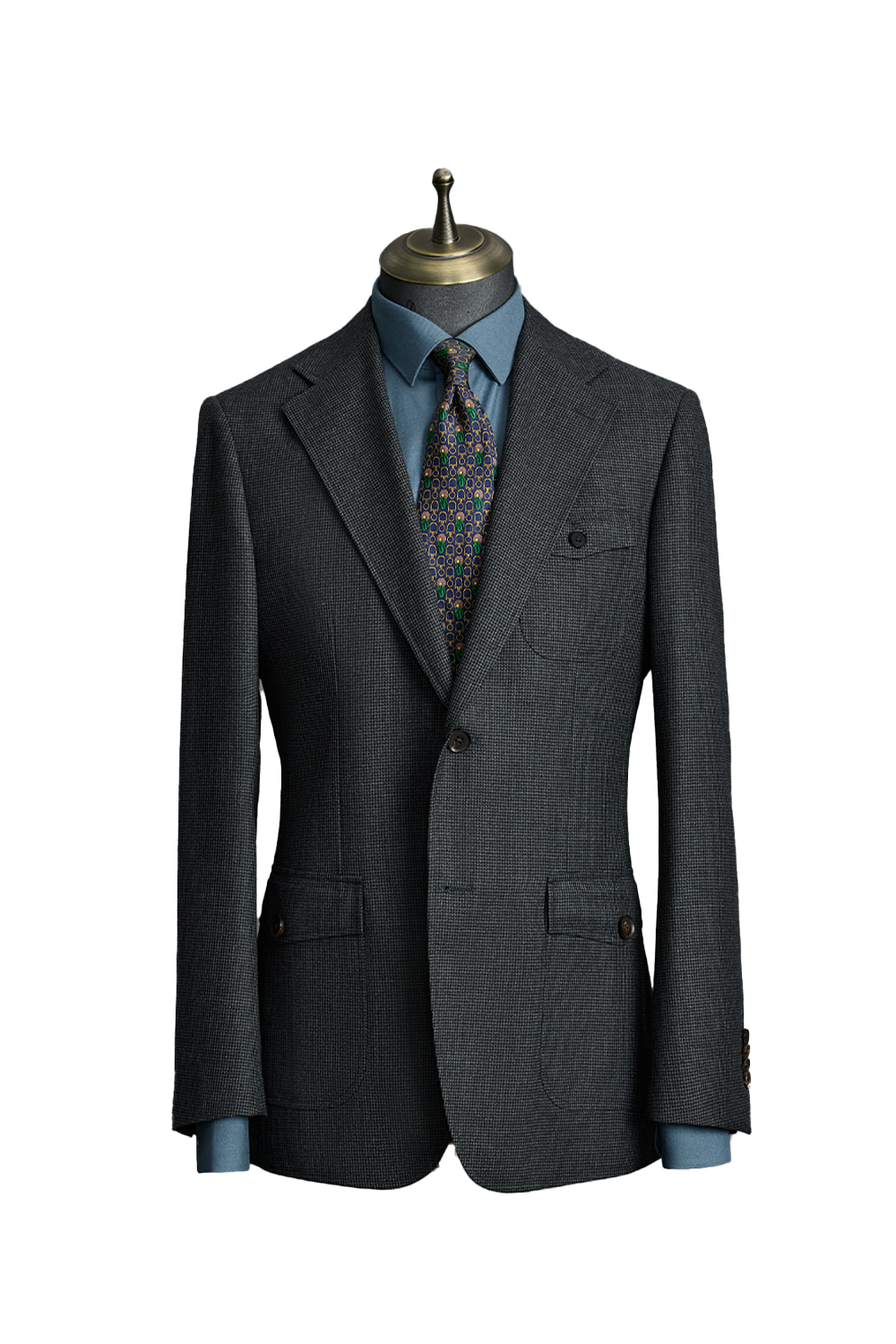 Costume single breasted, em lã tropical , lapela notched - Monarchy Pied-De-Poule Cinza Oceano