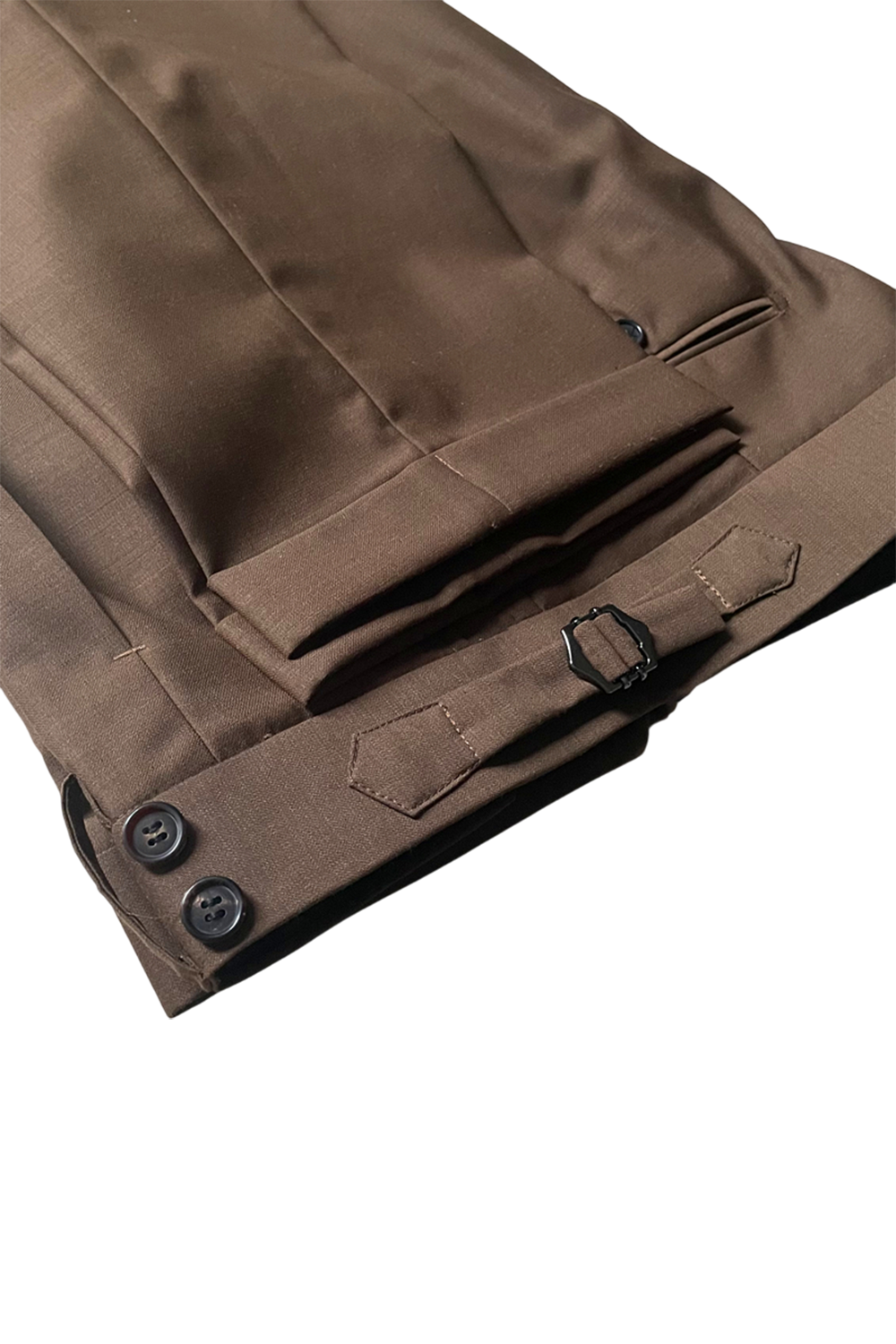 Calça em lã merino, super 100's 18.75 micron, com ajustadores laterais - Marrom escuro