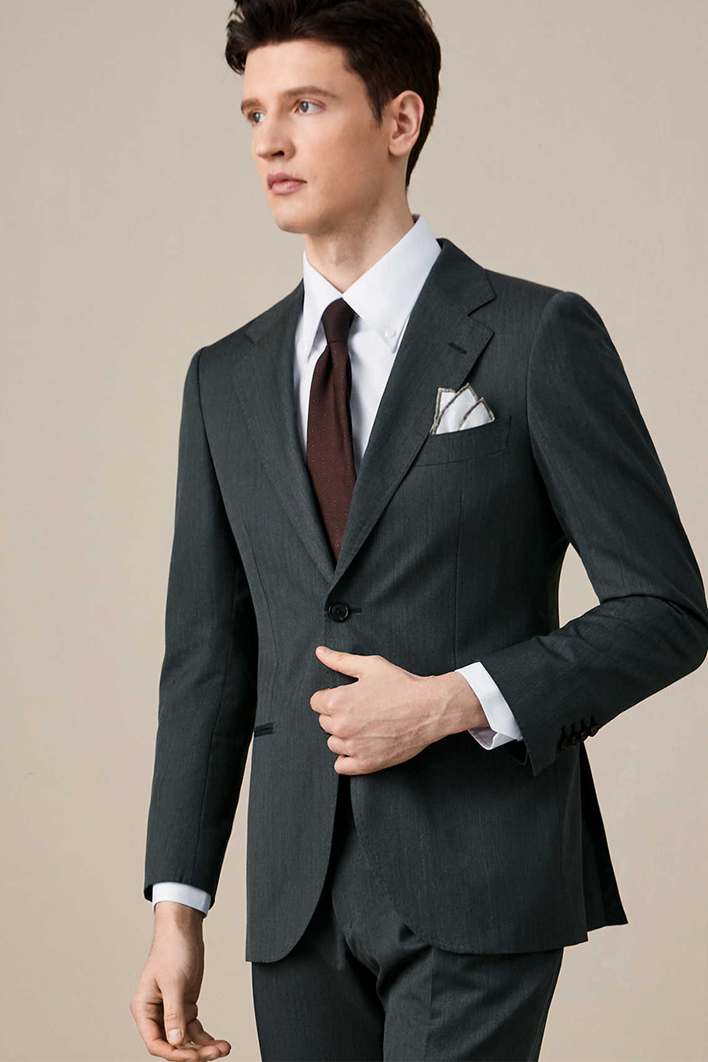Lanifício Rogna - Costume single, lapela notched, em lã merino com seda - Verde Escuro