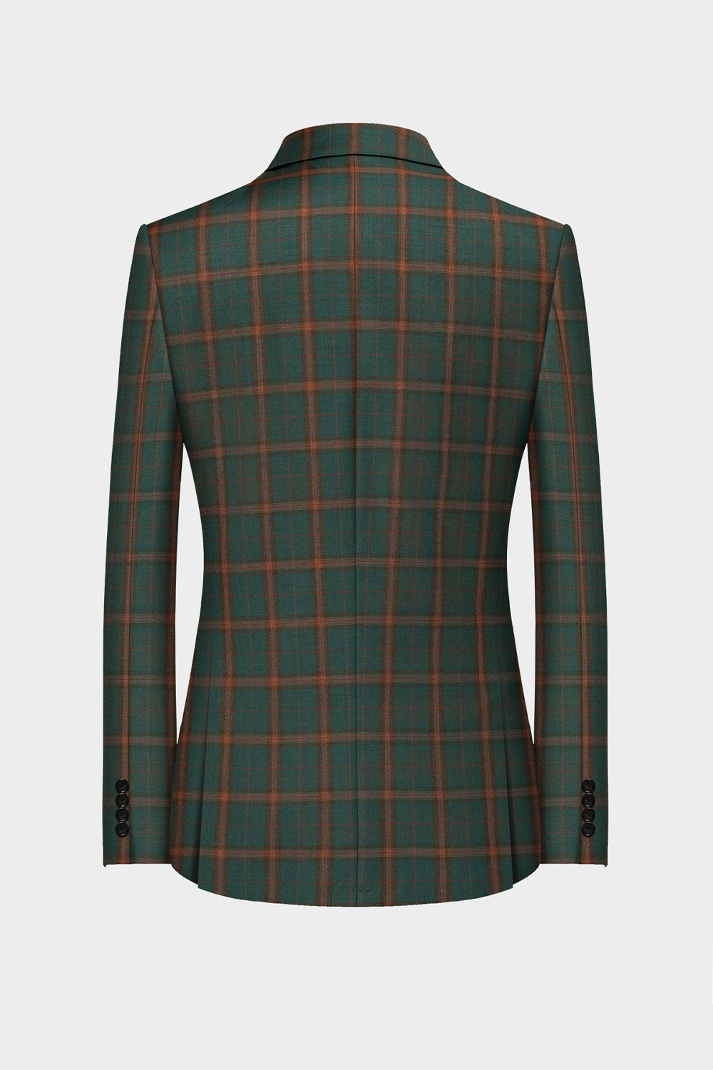 Blazer single breasted, em lã merino super 130'S, 17.20 micron, com lapela peak - Tartan verde