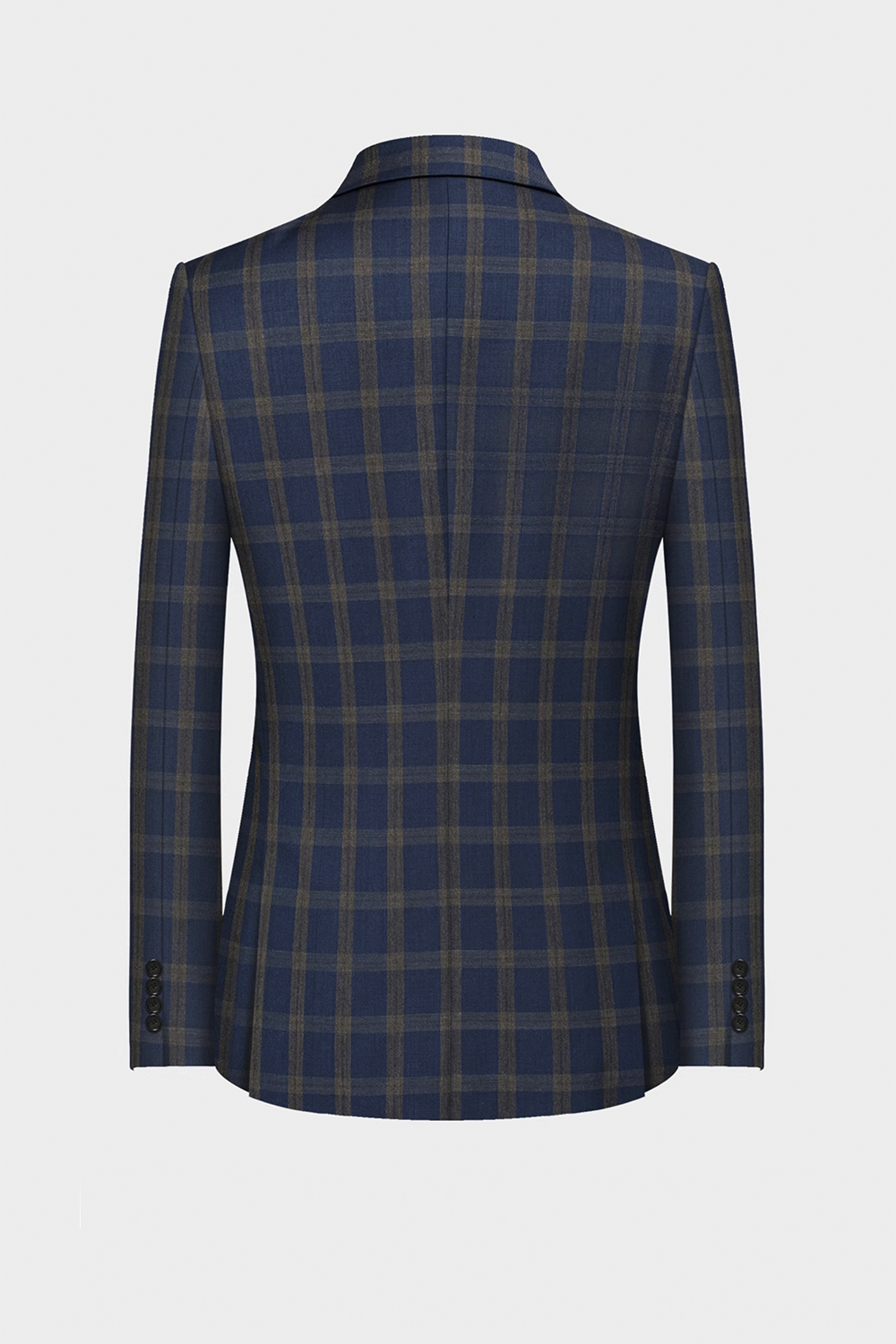 Blazer double breasted 6x2, em lã tropical, com lapela peak - Tartan Azul multitons