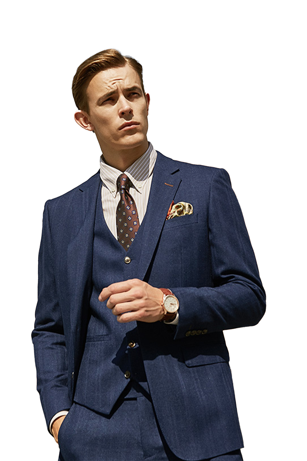 Costume single breasted em poliviscose, com lapela notched- Azul riscado