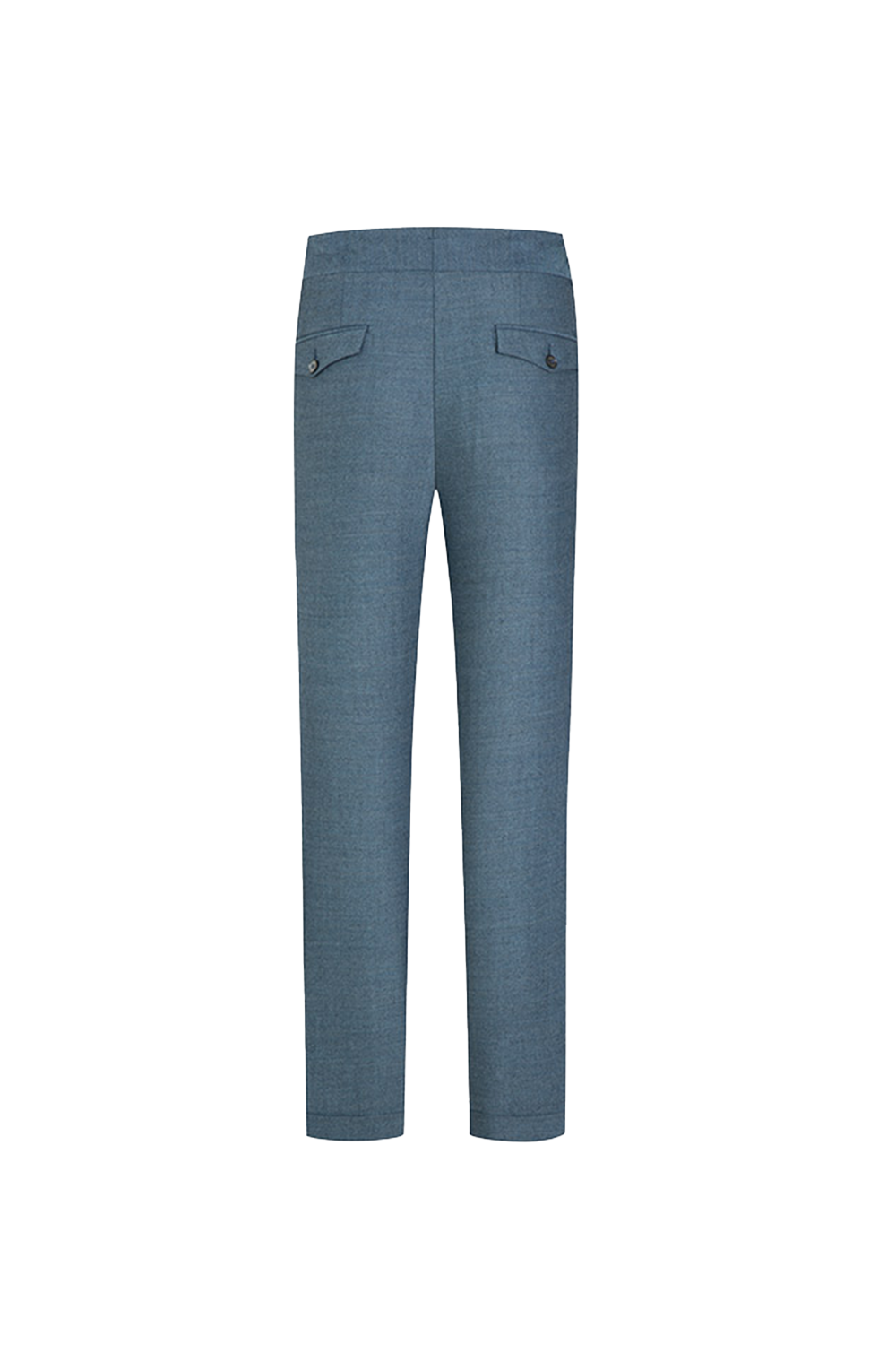Tombolini - Calça de modelagem italiana, em lã tropical, com faixa frontal ajustável - Azul san juan