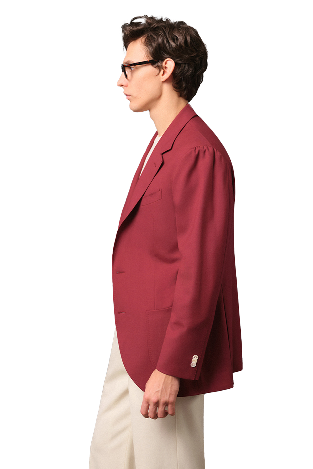 Blazer single breasted com lapela notched, 100% lã super 120'S com 17.75 µ - Vermelho Bordô