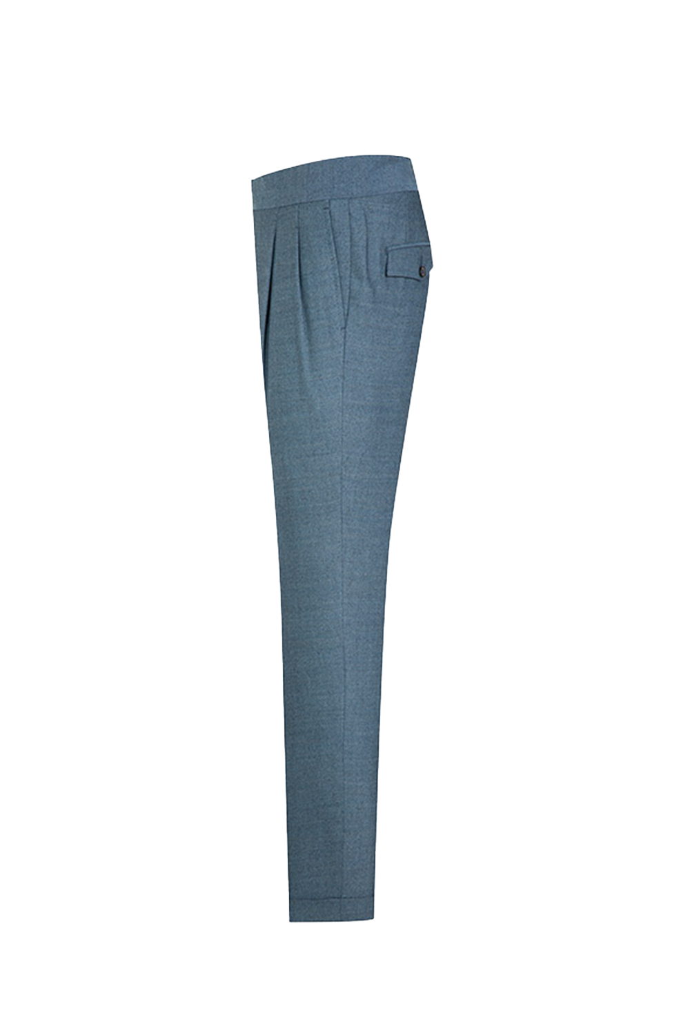 Tombolini - Calça de modelagem italiana, em lã tropical, com faixa frontal ajustável - Azul san juan