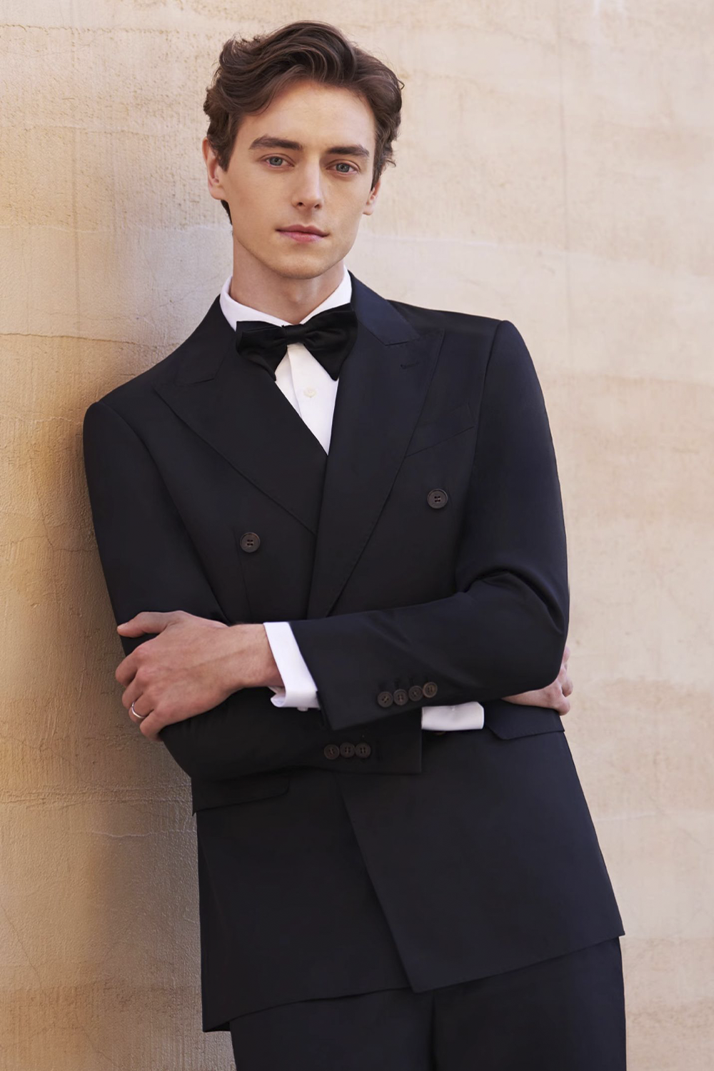 Costume double breasted, em lã tropical, lapela peak- Groom Preto