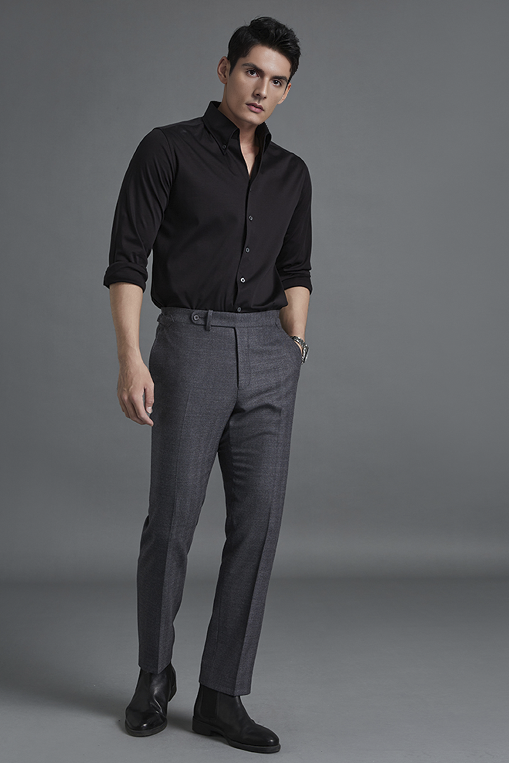 Calça de modelagem italiana, em lã merino 110's 18.25 micron - Cinza