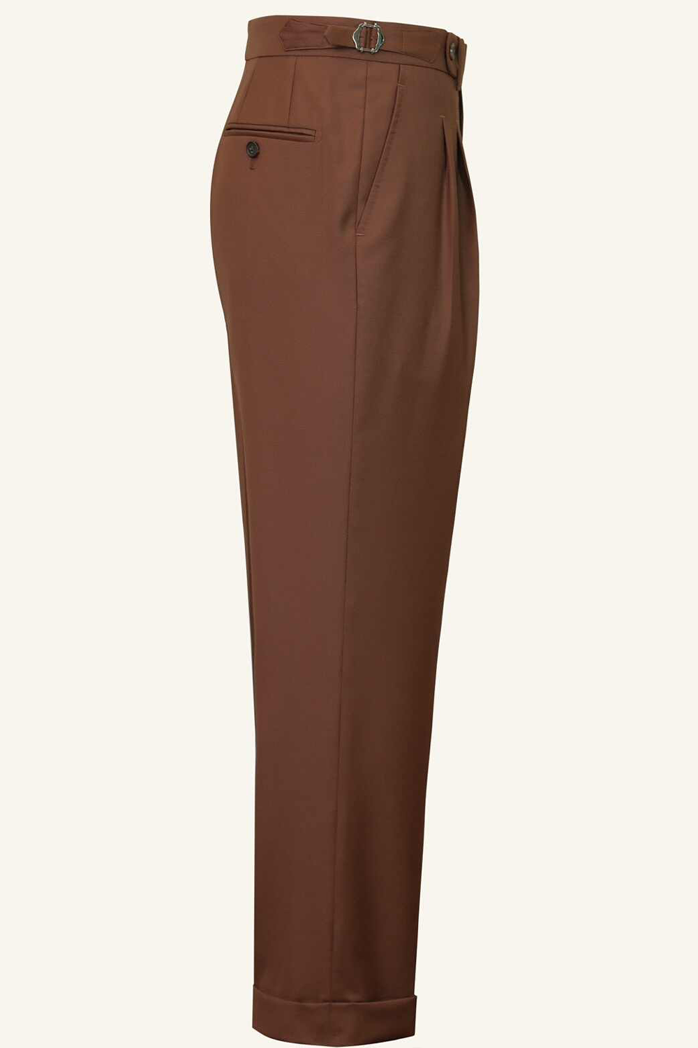 Calça em lã merino super 120's, 17.75µ, com ajuste lateral - Marrom Coral