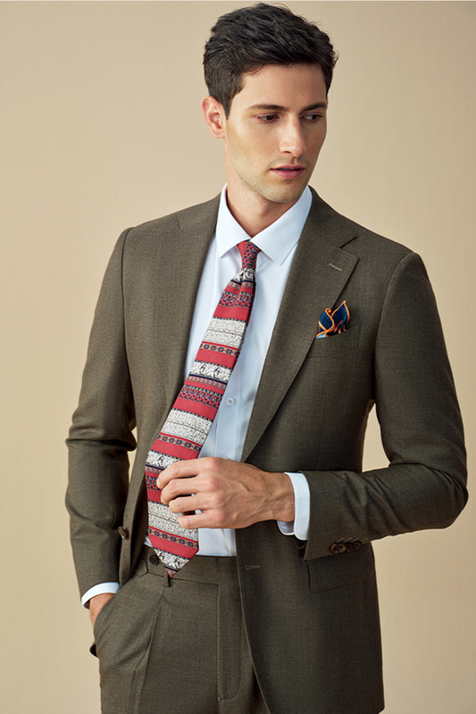 Costume single breasted, em lã tropical, com lapela notched - Marrom Khaki