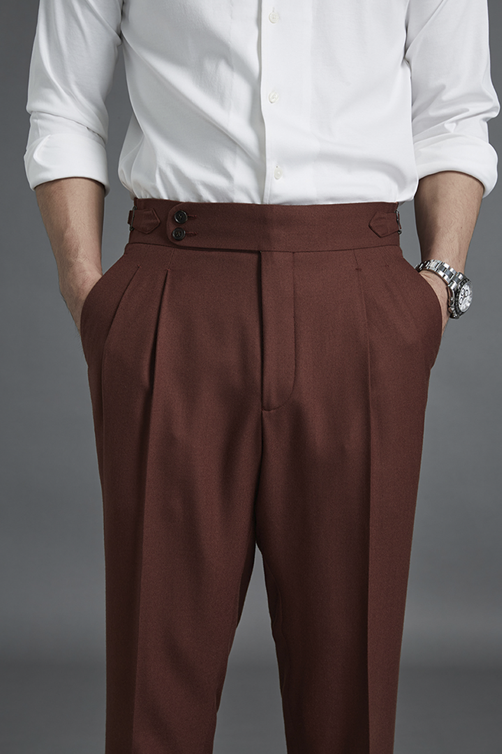 Calça de modelagem italiana, em lã merino 110's 18.25 micron - Marrom bordô