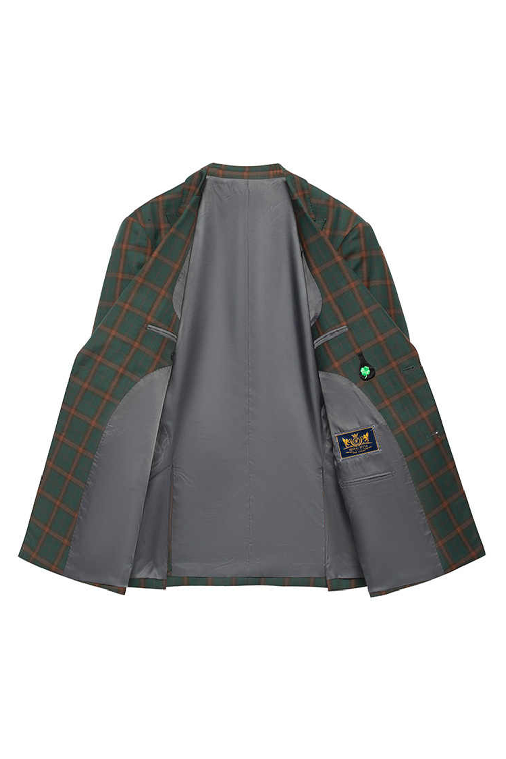 Blazer single breasted, em lã merino super 130'S, 17.20 micron, com lapela peak - Tartan verde