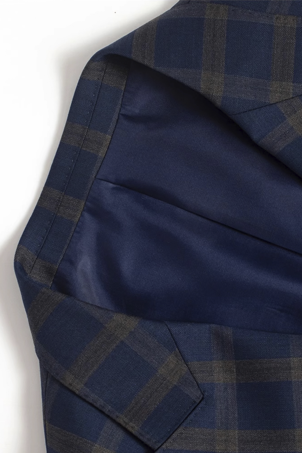 Blazer double breasted 6x2, em lã tropical, com lapela peak - Tartan Azul multitons