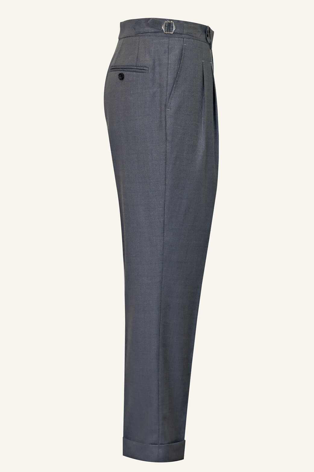Lanifício T.Ingeniator - Calça em lã merino super 120's, 17.75µ, com ajuste lateral - Cinza