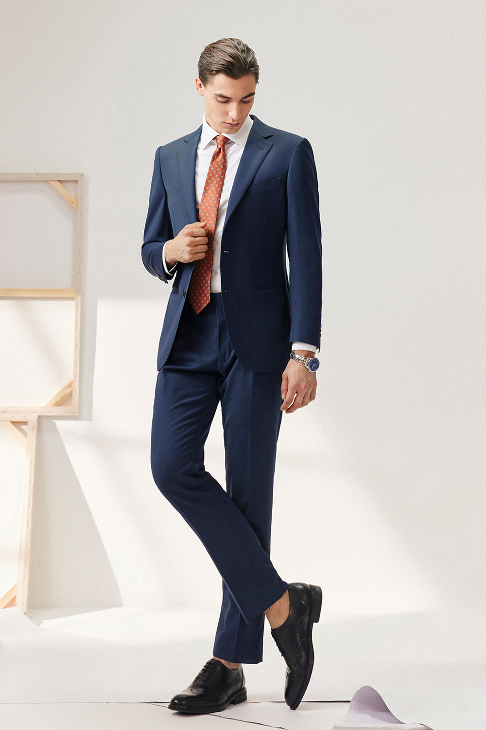 Lanifício Vitale Barberis Canonico - Costume desestruturado, single breasted em lã merino 130’s com 17.25 µ, lapela notched - Azul marinho