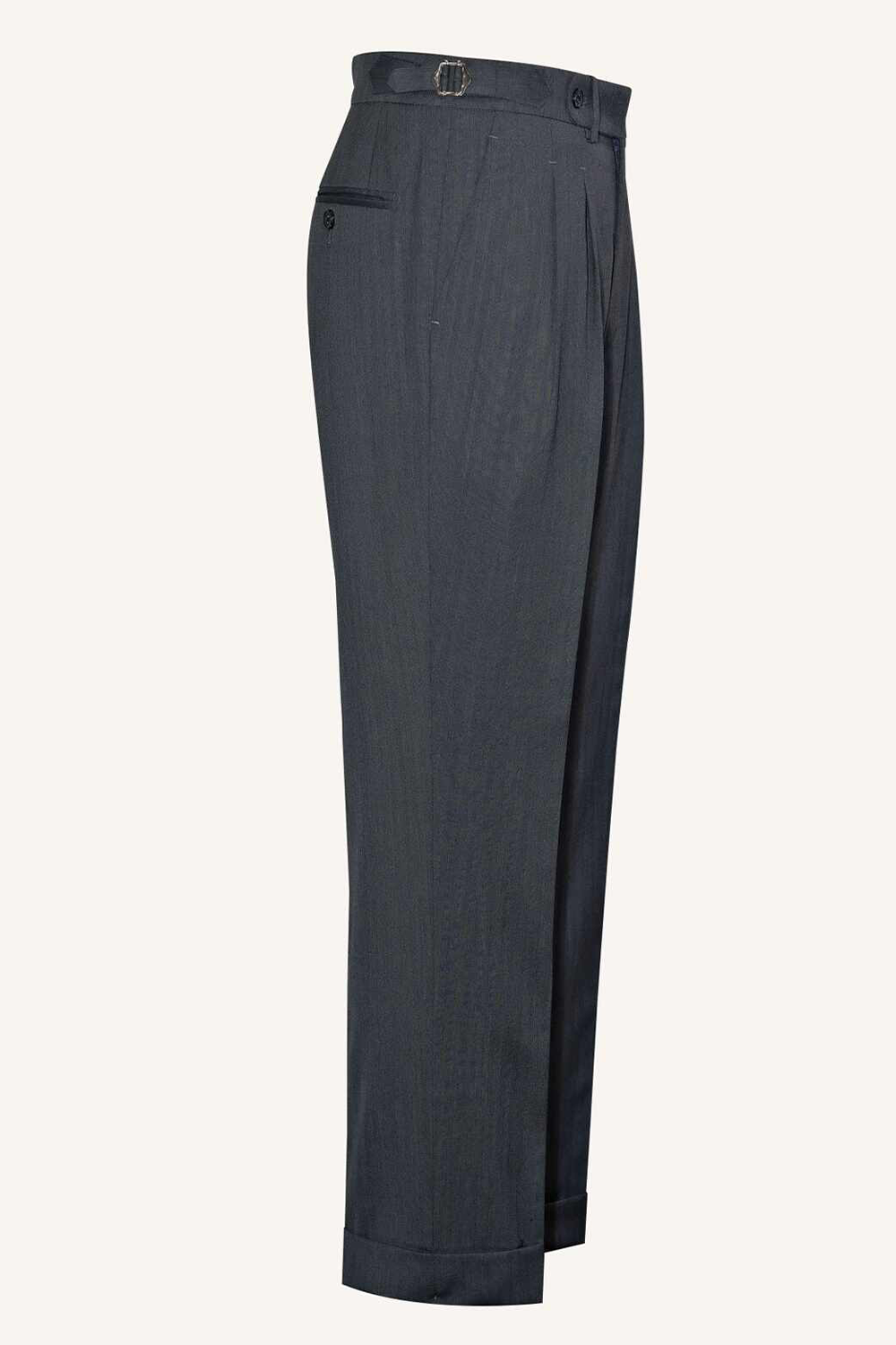 Calça em lã tropical, com ajuste lateral - Cinza chumbo