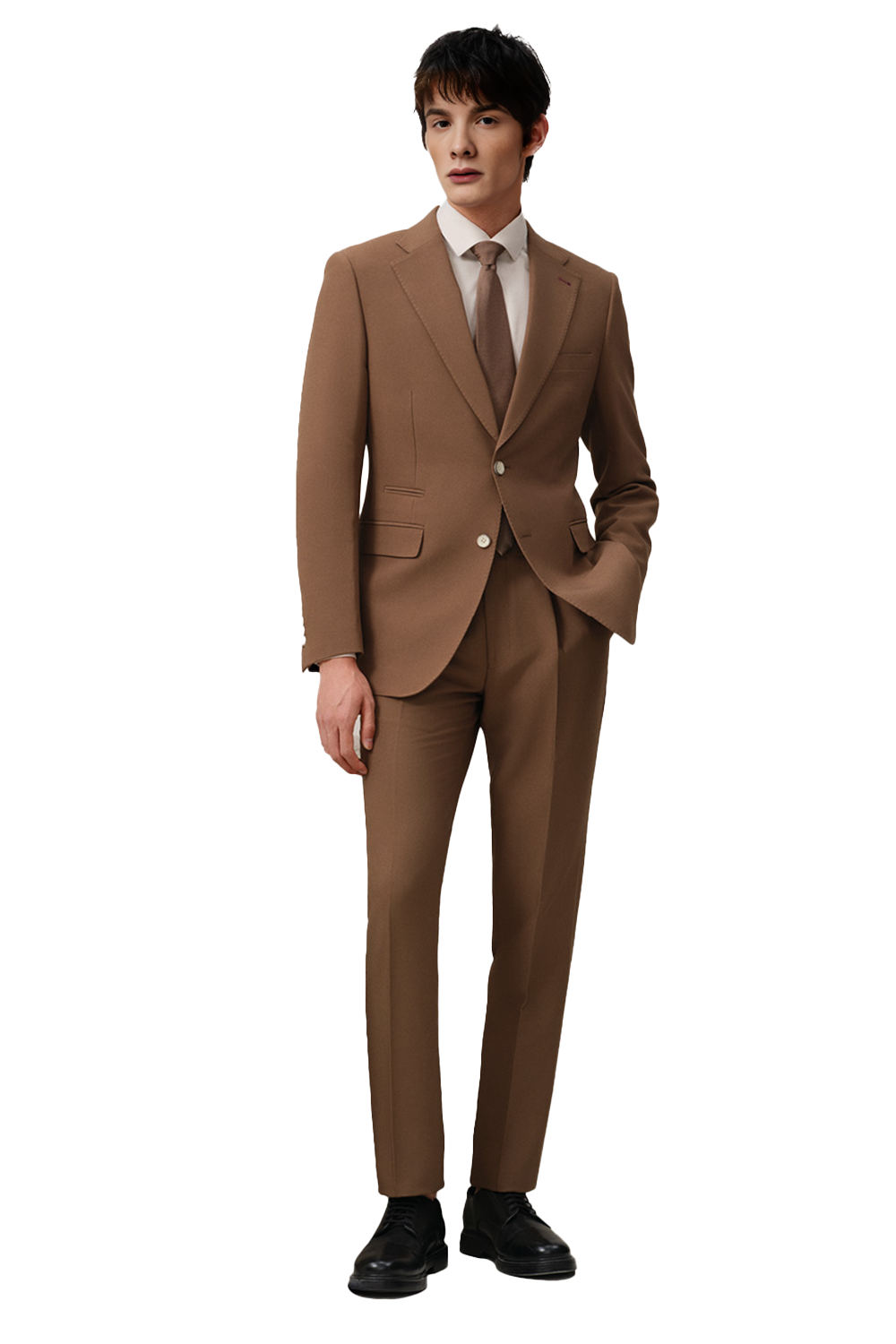 Costume single breasted em poliviscose, com lapela notched larga - Grandeur Castanho