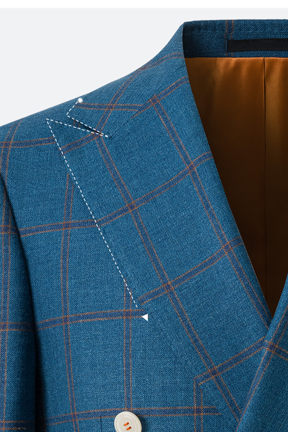 Lanifício Vitale Barberis Canonico - Costume double breasted 6x2, half canvas em lã, linho e seda, com lapela peak - Azul padronagem laranja