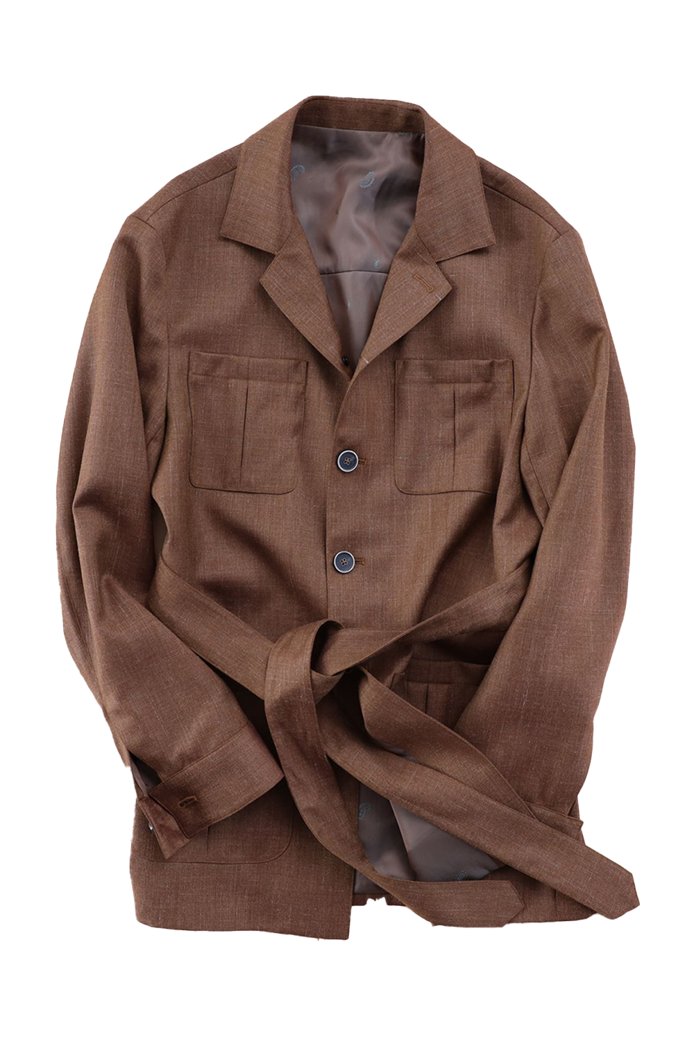 Safari Jacket, com faixa externa em lã com linho - Tabaco claro