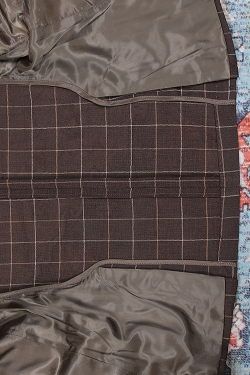 Blazer, em lã com linho single breasted com lapela notched - Marrom Xadrez
