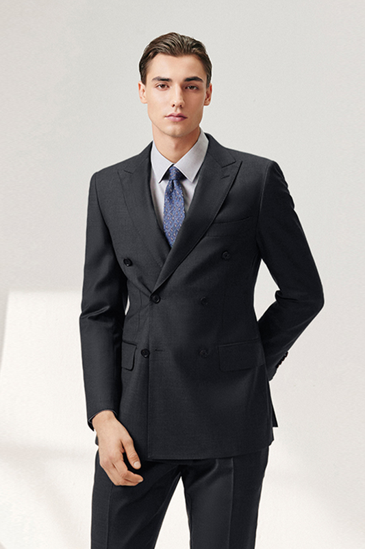 Costume half canvas, double breasted 6x2 com lapela peak, 100% lã super 120'S com 17.75 µ - Cinza escuro