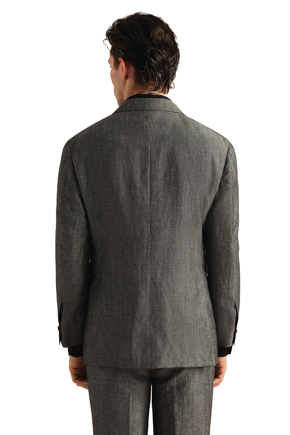 Blazer single breasted com lapela peaked large, em lã com linho - Cinza escuro