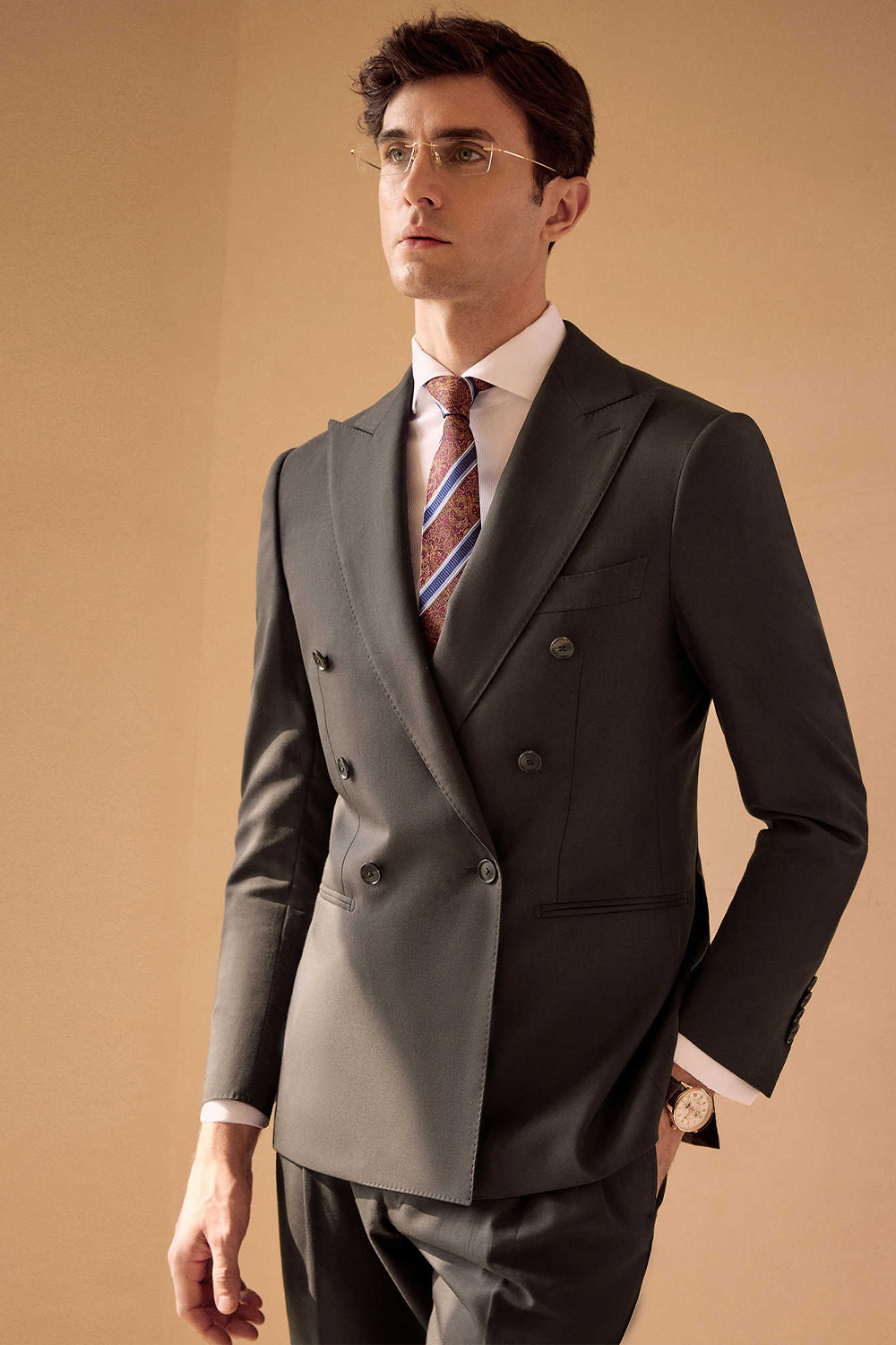 Lanifício Tollegno 1900 - Costume em lã merino, double breasted 6x2, half canvas com lapela peak