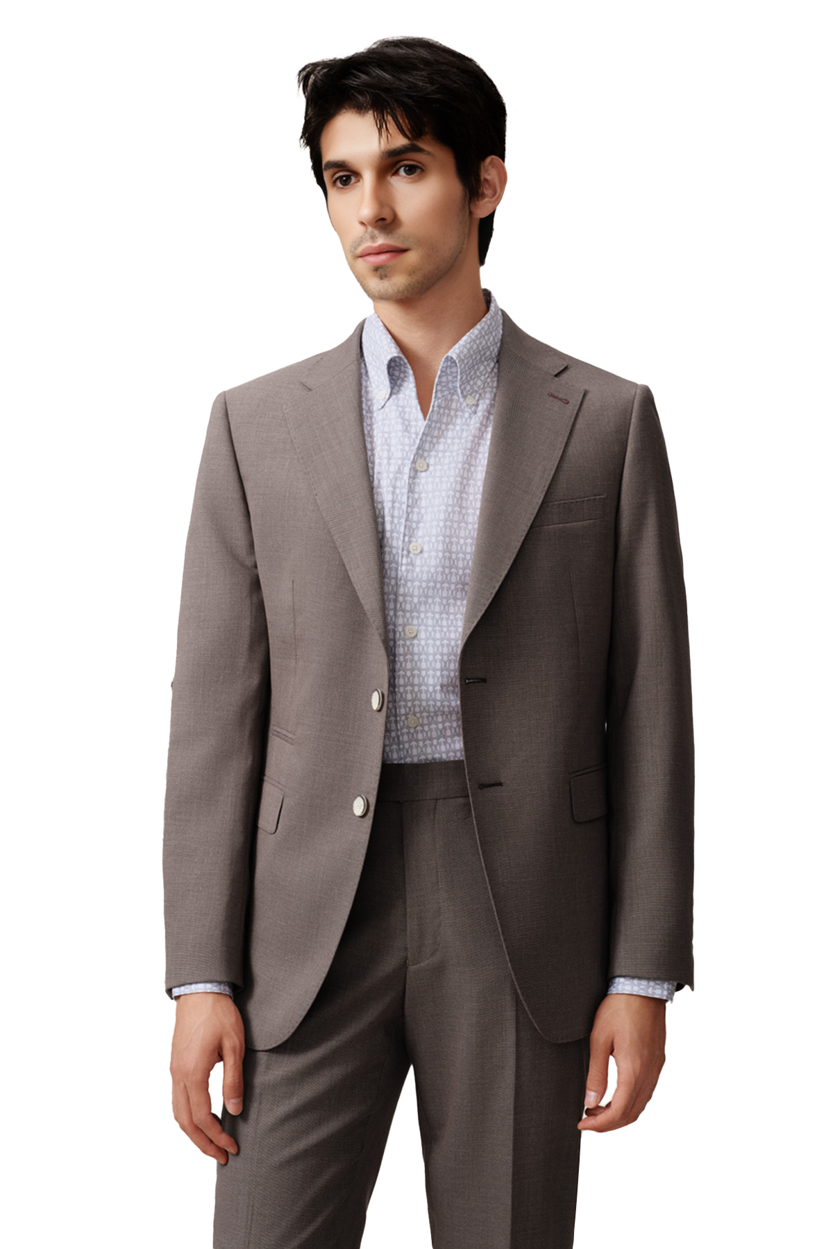 Costume single breasted em poliviscose, com lapela notched larga - Grandeur Taupe