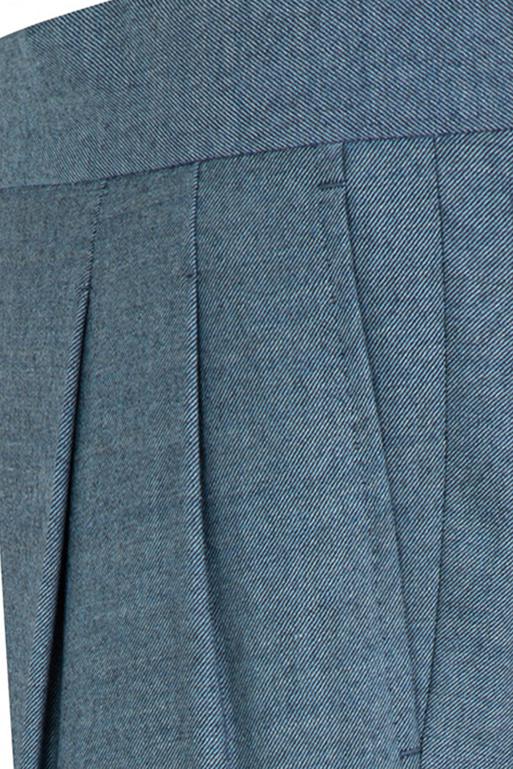 Tombolini - Calça de modelagem italiana, em lã tropical, com faixa frontal ajustável - Azul san juan