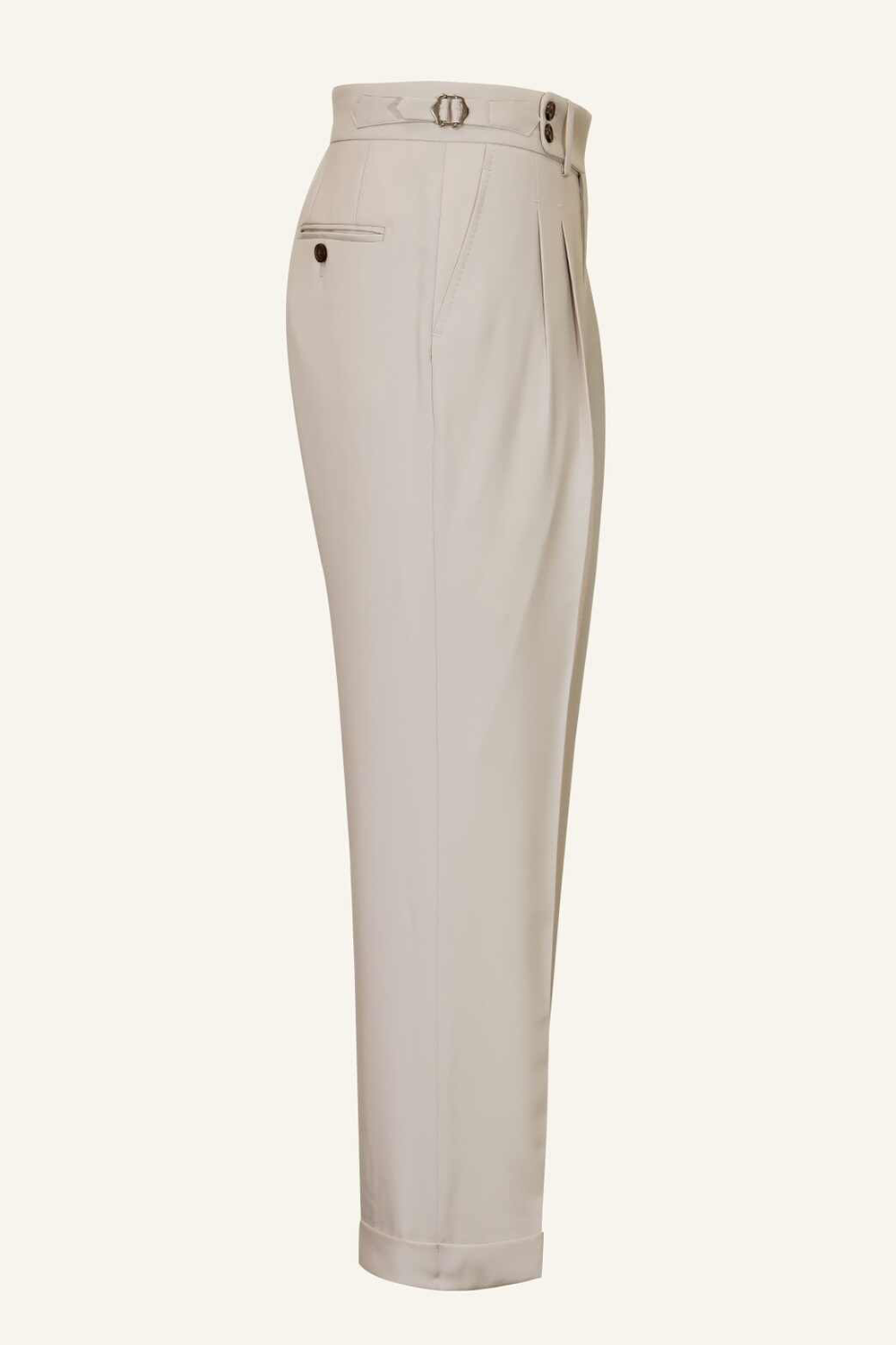 Lanifício T.Ingeniator - Calça em lã merino super 120's, 17.75µ, com ajuste lateral - Off-White