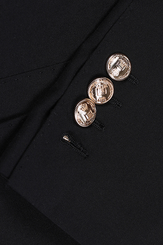 Blazer marinheiro, em polilã double breasted 4x1 com lapela peak large - preto HNR