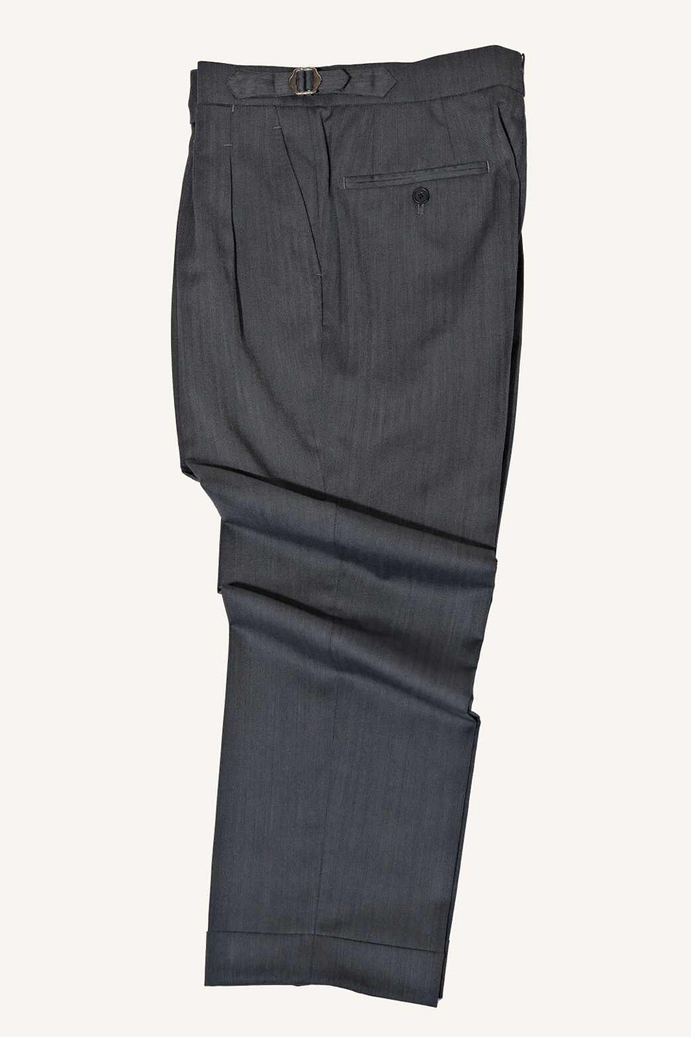 Calça em lã tropical, com ajuste lateral - Cinza chumbo