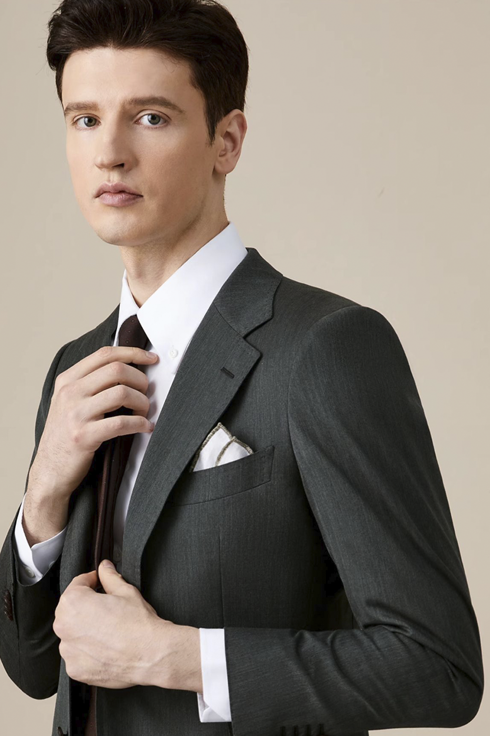 Lanifício Rogna - Costume single, lapela notched, em lã merino com seda - Verde Escuro