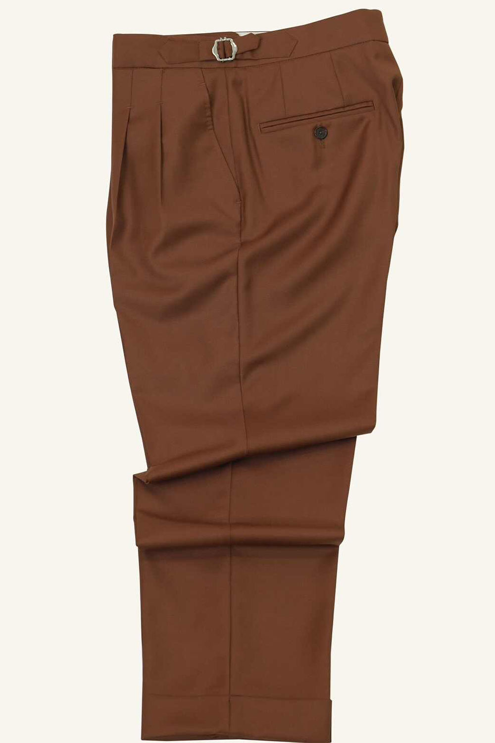 Calça em lã merino super 120's, 17.75µ, com ajuste lateral - Marrom Coral