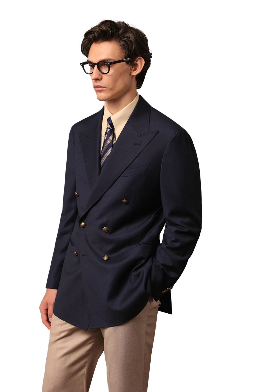 Blazer double breasted com lapela peak, 100% lã super 120'S com 17.75 µ – Azul Marinho Navy