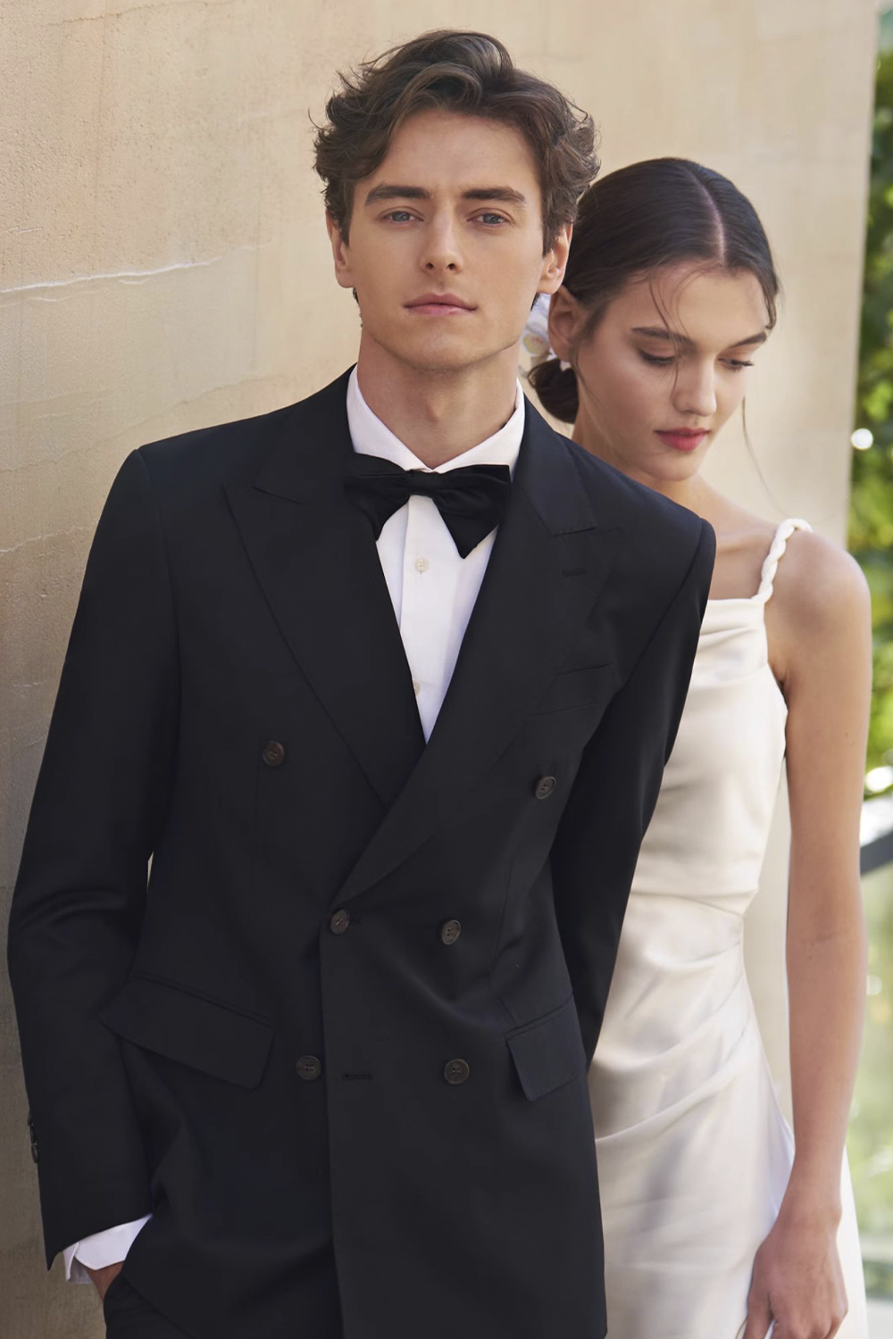 Costume double breasted, em lã tropical, lapela peak- Groom Preto