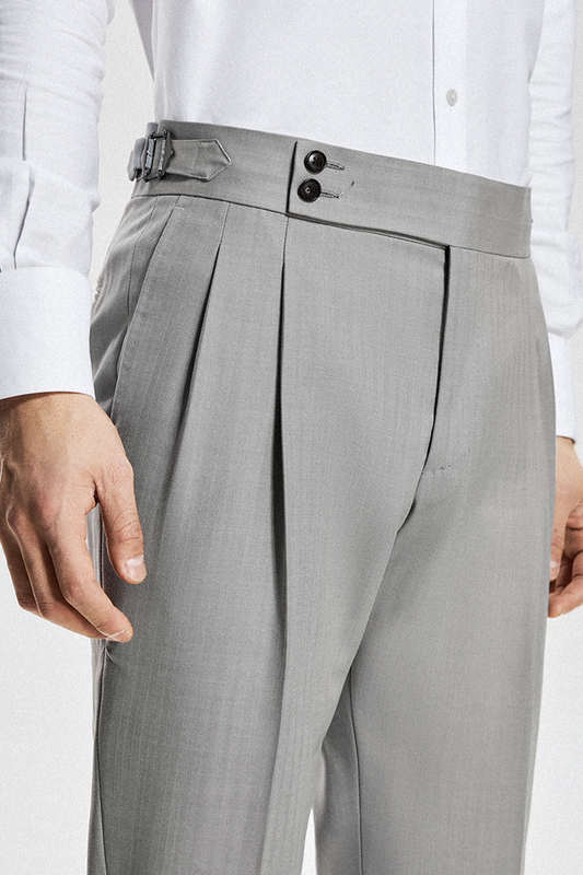 Lanifício Drago - Calça de modelagem italiana, em lã merino 130's 17.25 micron, com ajuste lateral - Silver